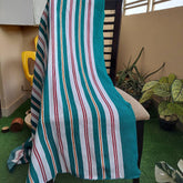 Green and White Stripe Woven Throw